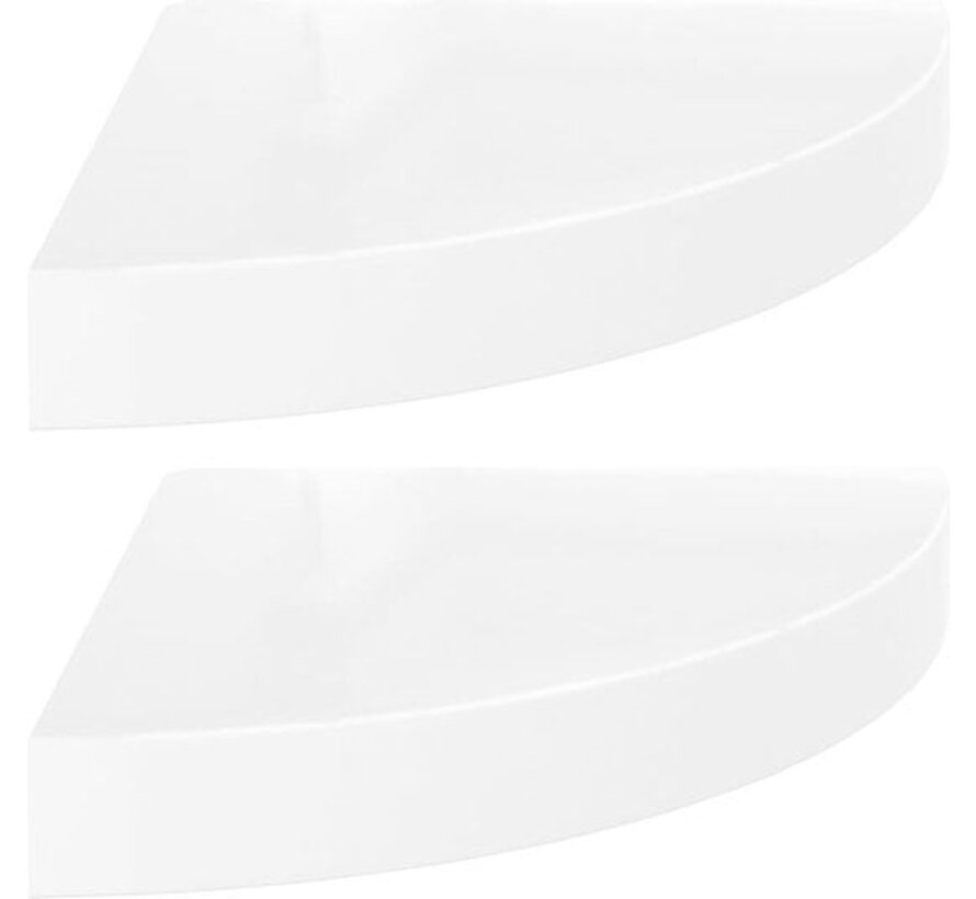 vidaXL - Étagères d'angle - flottantes - 2 - pcs - 25x25x3,8 - cm - MDF - brillant - blanc