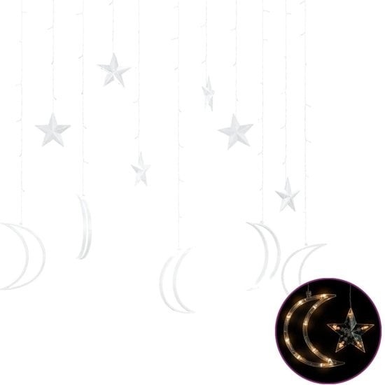 vidaXL - Guirlande lumineuse - étoile - et - lune - télécommande - 138 - LED - blanc chaud