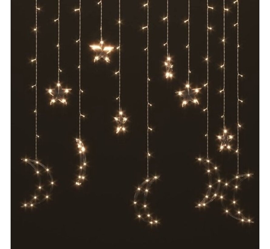 vidaXL - Guirlande lumineuse - étoile - et - lune - télécommande - 138 - LED - blanc chaud