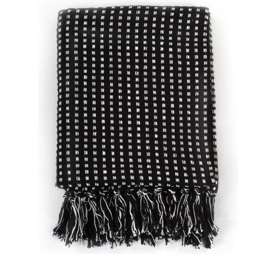 vidaXL - Plaid - carrés - 125x150 - cm - coton - noir