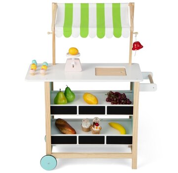 Coast Chariot à glaces pour enfants Coast - 6 plateaux - Auvent en tissu - MDF/Pin - 79,5 x 29,5 x 100 cm