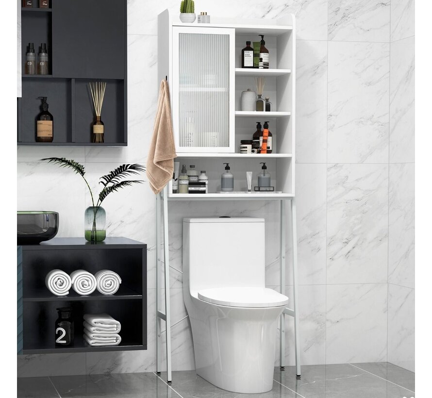 Cabinet de toilette Coast - Porte coulissante en verre - Etagères réglables - 63 x 29 x 170 cm - Blanc