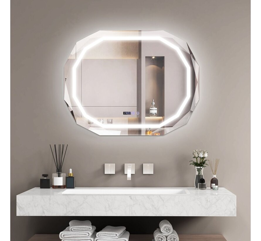 Miroir anti-buée Coast - 3 modes d'éclairage avec fonction mémoire - HD LED - 91,5 x 71 x 5 cm