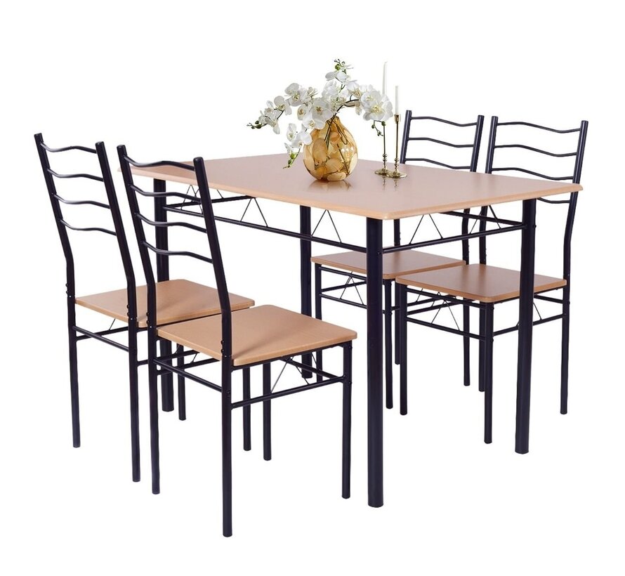 Coast 5 Piece Dining Table Set - Table avec 4 Chaises - 120 x 70 x 75 - MDF/Acier - Couleur Hêtre