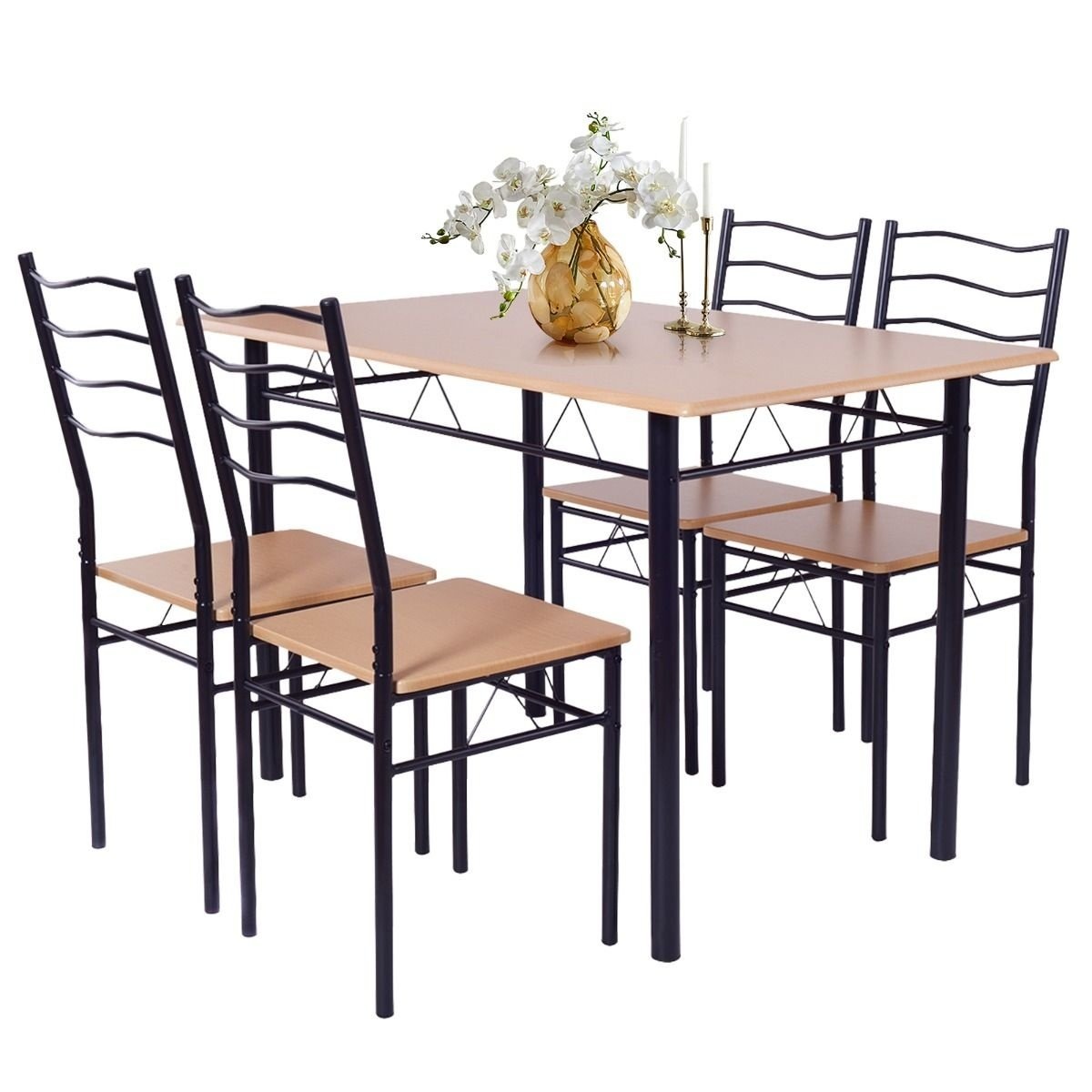 Coast 5 Piece Dining Table Set - Table avec 4 Chaises - 120 x 70 x 75 - MDF/Acier - Couleur Hêtre
