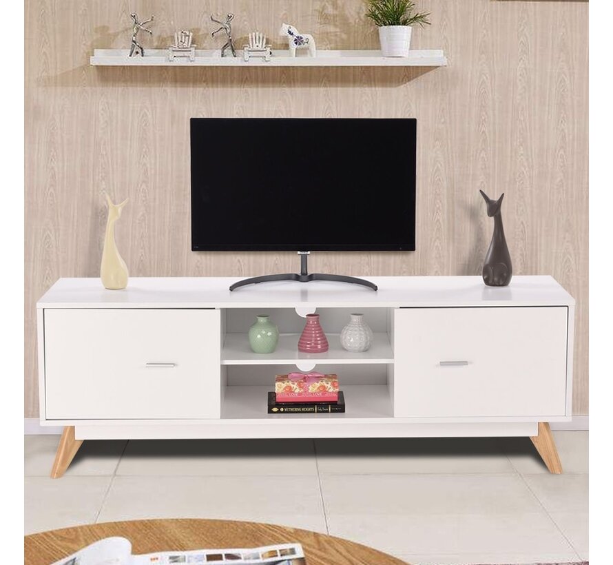 Coast TV Furniture - 2 étagères 2 armoires - pieds en bois massif - 140 x 40 x 48 cm - blanc