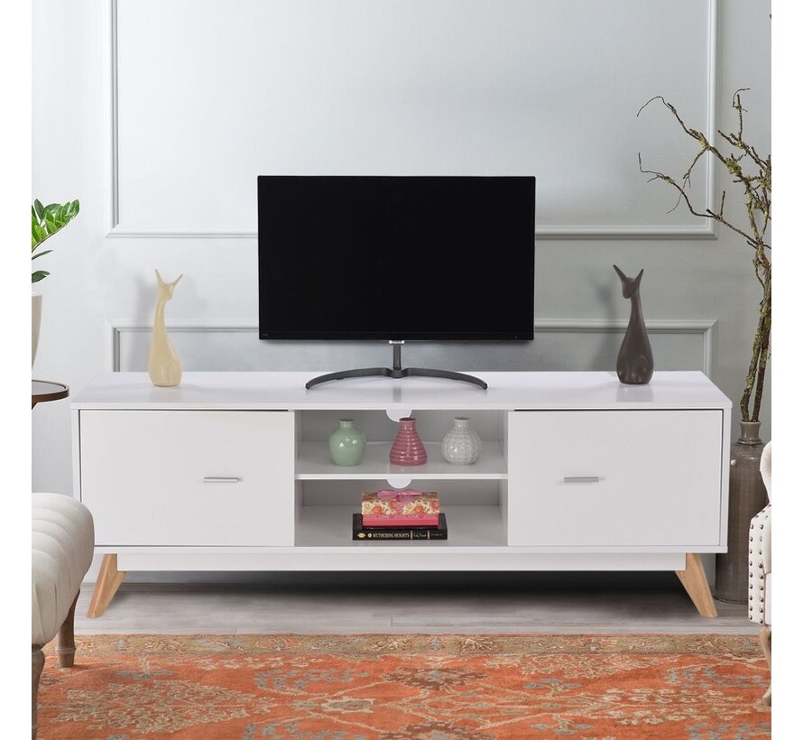Coast TV Furniture - 2 étagères 2 armoires - pieds en bois massif - 140 x 40 x 48 cm - blanc