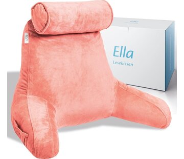 Ella Ella® Coussin de lecture avec rouleau pour la nuque - Coussin de relaxation - Coussin de siège - Soutien du bas du dos - Coussin de lecture paresseux - Velours rose corail
