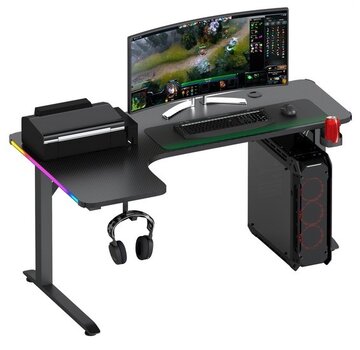 Avalo Avalo Gaming Desk - 160x100x75 CM - Bureau d'angle en forme de L - Bureau de jeu avec éclairage LED - Table - Noir