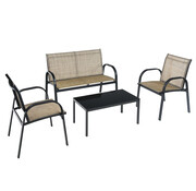 Coast Coast 4-Piece Garden Furniture Set - Sofa 2 Chairs and Coffee Table - Brown - Metal/Fabric/Toughened Glass
