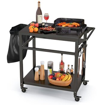Coast Coast Outdoor Barbecue Trolley with Double Shelves - With Wheels and Handle - Black - 108 x 50.5 x 88cm