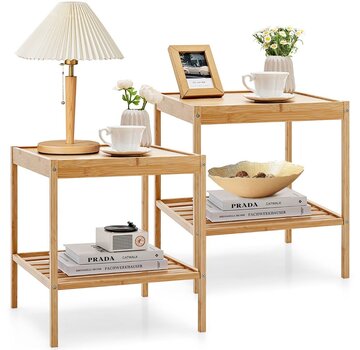 Coast Coast Set de 2 tables de nuit - 2 étages - 40 x 40 x 45 cm - Bambou