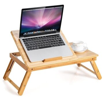 Coast Table en bambou pour ordinateur portable Table inclinable pour ordinateur portable avec tiroir Table de lit pliable pour lecture Petit déjeuner Nature