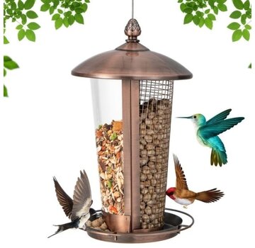 Coast Mangeoire à suspendre 2 tubes pour différentes graines d'oiseaux Distributeur de nourriture pour oiseaux en métal Mangeoire pour oiseaux