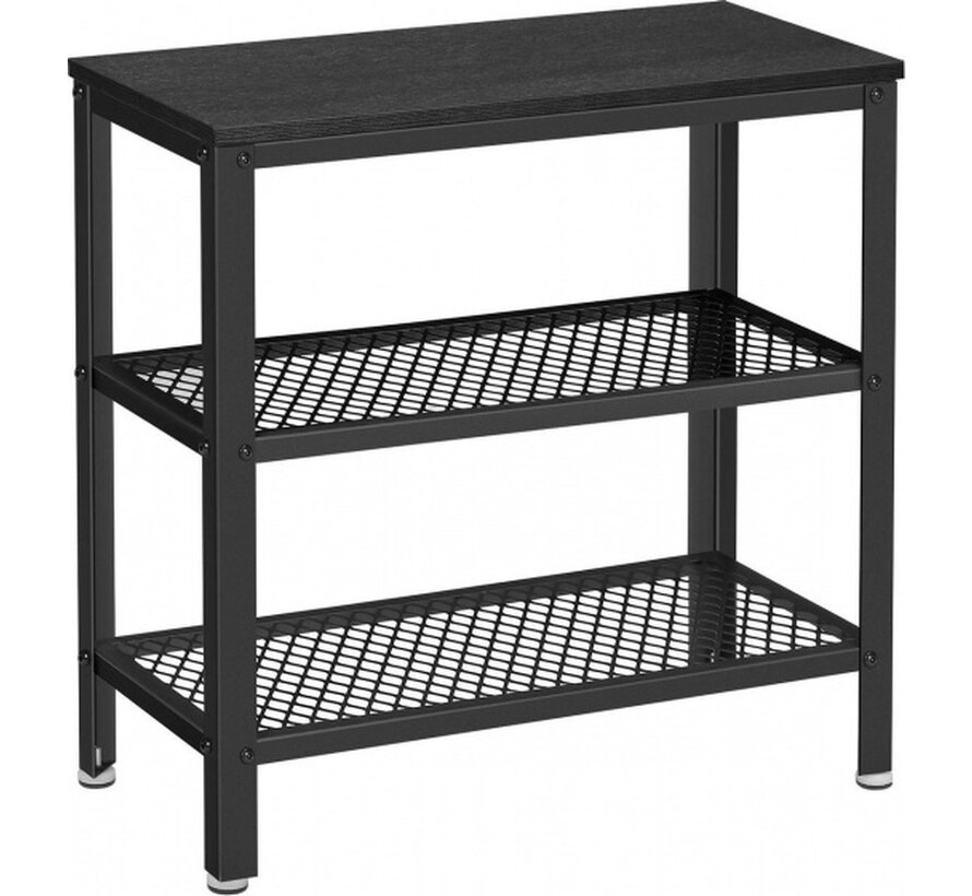 Table console O'DADDY® - Style industriel - avec 2 étagères en maille -60x30x60 cm - Noir/gris foncé