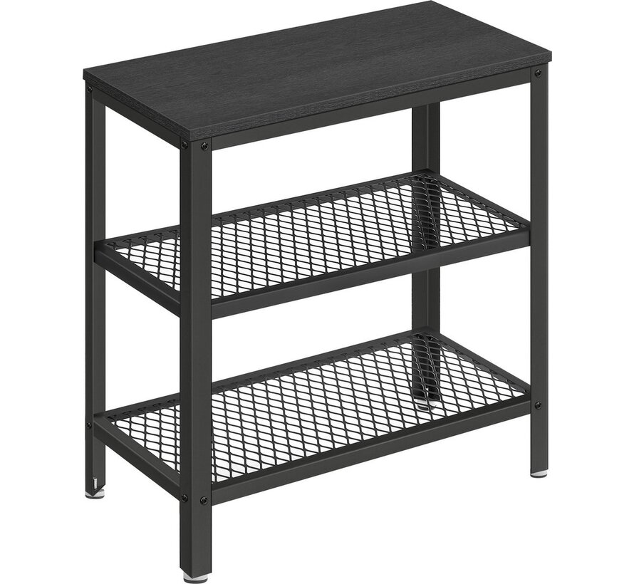 Table console O'DADDY® - Style industriel - avec 2 étagères en maille -60x30x60 cm - Noir/gris foncé