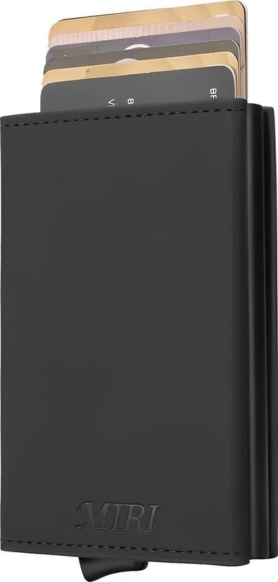 MiRi Card Holder - Porte-cartes - Portefeuille - Porte-cartes - Porte-cartes de crédit - ?RFID Security ?- Extensible - Porte-cartes Lettre argent - Portefeuille - Cuir de carbone - Noir - Emballage cadeau de luxe inclus