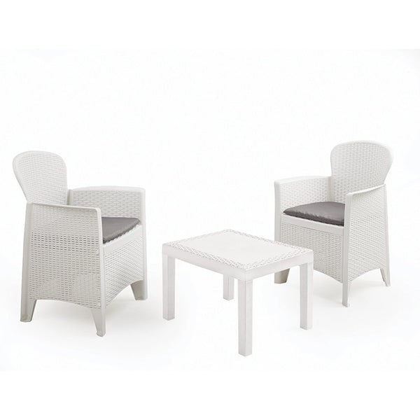 Salon de jardin - ProGarden - une Table et deux chaises - 60 x 58 x 89 cm - Blanc