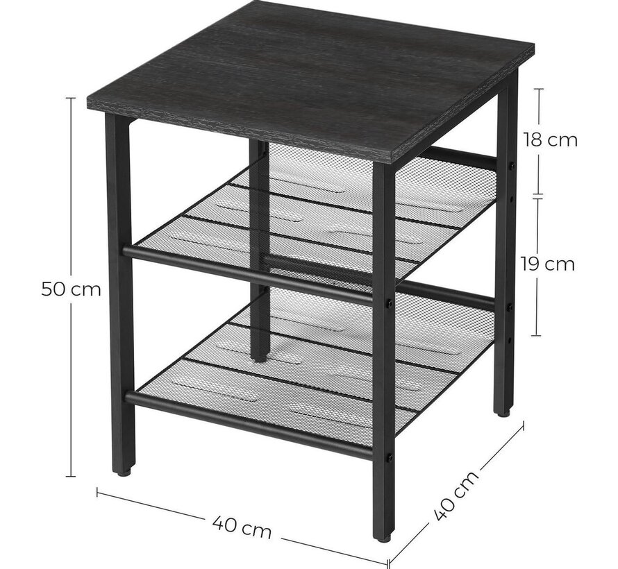 O'DADDY® Tables de chevet set of 2 - tables de chevet industrielles - table d'appoint avec étagères en filet réglables - 40 x 40 x 50 cm - noir/gris foncé