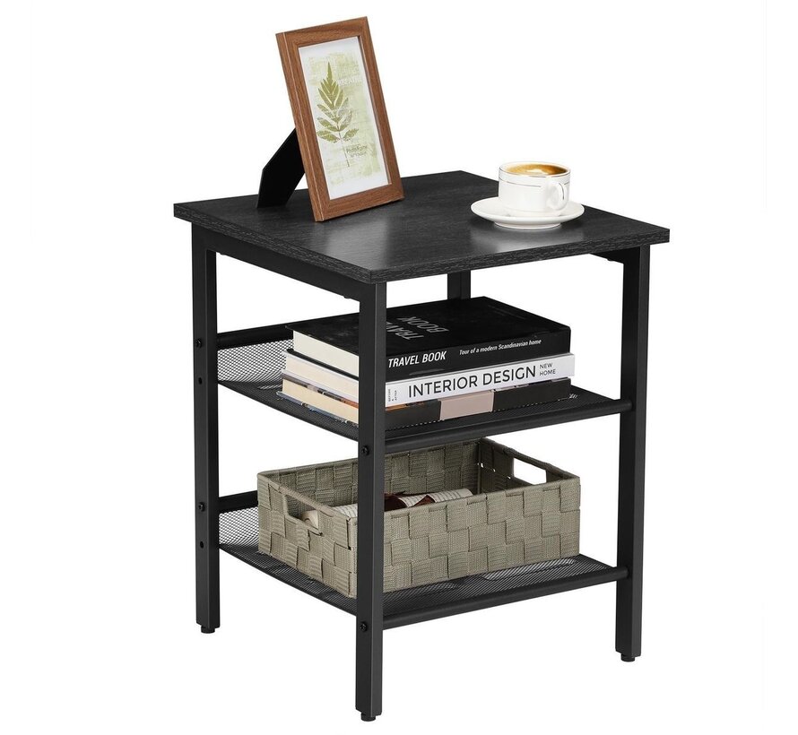 O'DADDY® Tables de chevet set of 2 - tables de chevet industrielles - table d'appoint avec étagères en filet réglables - 40 x 40 x 50 cm - noir/gris foncé