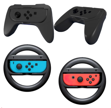 Wadu Accessoires pour Nintendo Switch Joy Con - Support pour guidon et manette - Noir