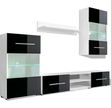 vidaXL vidaXL - Vitrine murale - TV - meuble - avec - éclairage - LED - noir - 5 - pièces