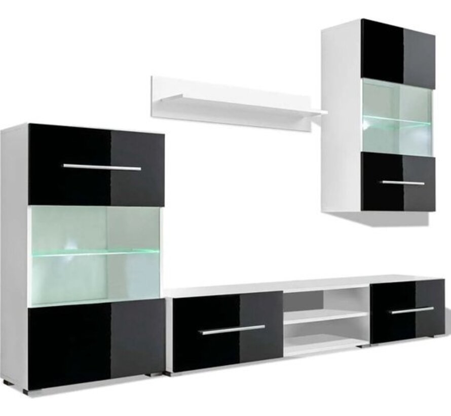 vidaXL - Vitrine murale - TV - meuble - avec - éclairage - LED - noir - 5 - pièces