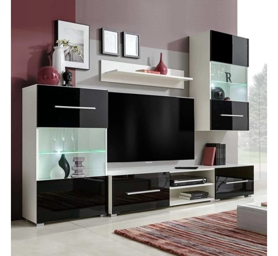 vidaXL - Vitrine murale - TV - meuble - avec - éclairage - LED - noir - 5 - pièces