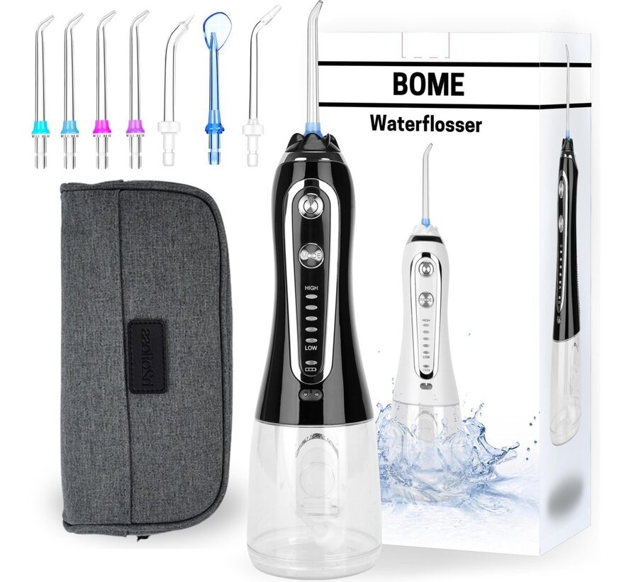 BOME Water Flosser with 7 Attachments - Oral Wash - Prevent Tartar - Cordless - 5 Stages - Black