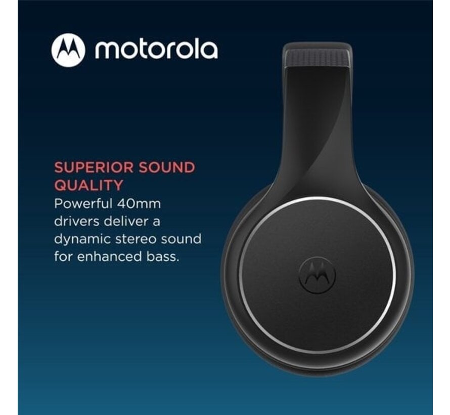 Casque Bluetooth Motorola Sound MOTO XT 220 - Sans fil - 24 heures de lecture - Microphone intégré - Suppression du bruit - Noir