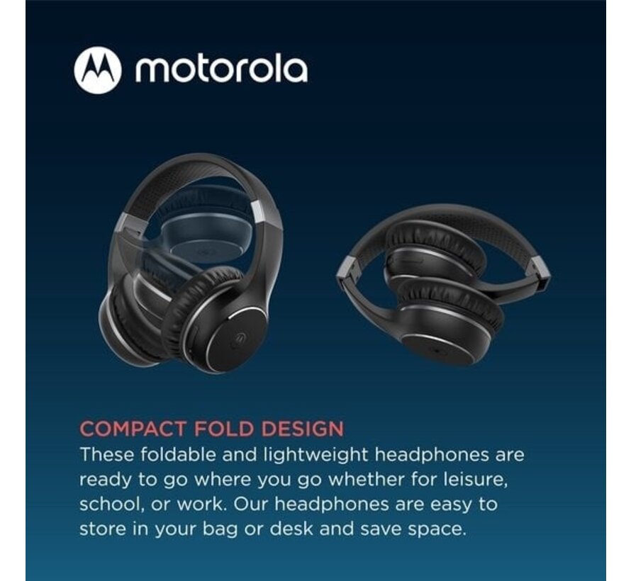 Casque Bluetooth Motorola Sound MOTO XT 220 - Sans fil - 24 heures de lecture - Microphone intégré - Suppression du bruit - Noir