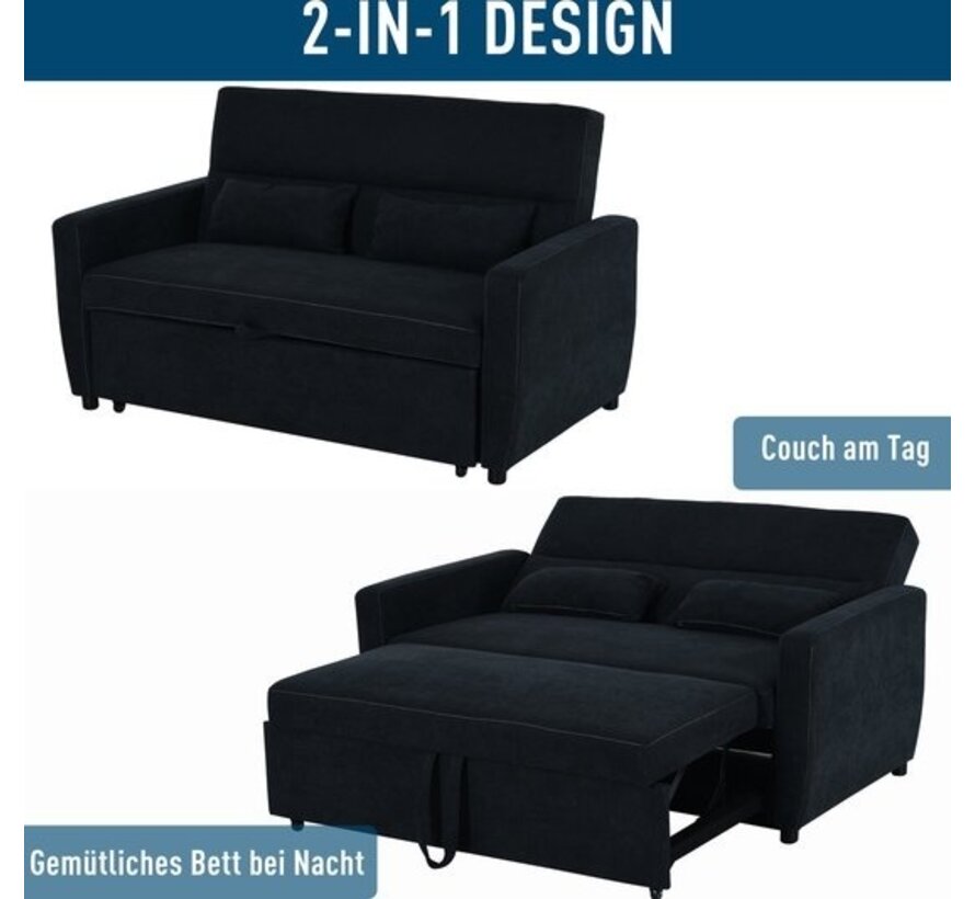 HOMCOM Canapé-lit chaise longue canapé-lit 2 places en tissu gris foncé 833-834