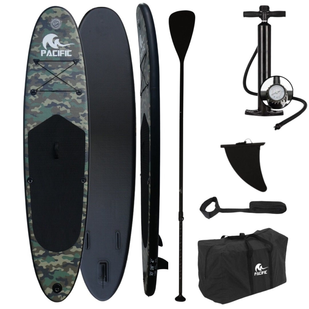 Pacific Special Edition Sup Board - Camouflage - Étui étanche GRATUIT pour téléphone portable - Extra Sturdy - 305 cm - 7 pièces - Jusqu'à 100 kg - Gonflable