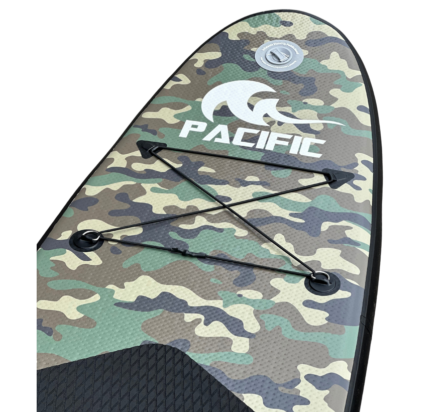 Pacific Special Edition Sup Board - Camouflage - Étui étanche GRATUIT pour téléphone portable - Extra Sturdy - 305 cm - 7 pièces - Jusqu'à 100 kg - Gonflable