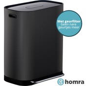 Homra Homra Poubelle à double compartiment 60L  - Pédale en métal - filtre anti odeurs -2x30L - Noir