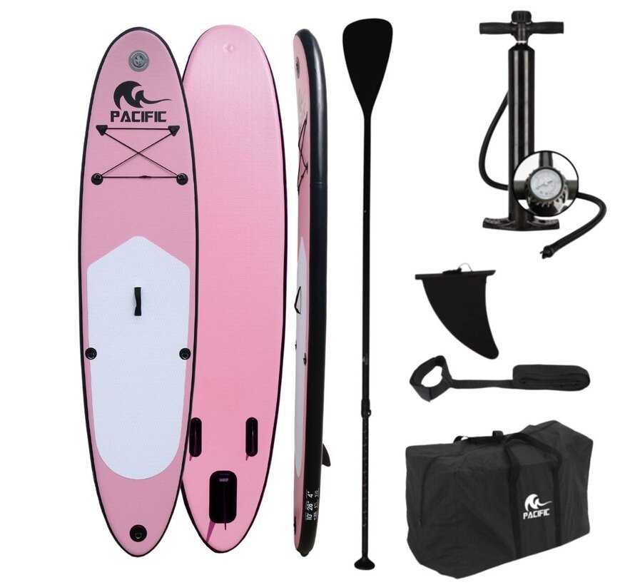 Pacific Special Edition Sup Board avec étui de téléphone étanche GRATUIT - Extra Sturdy - 305 cm - 7 Piece - Pink - Up to 100 kg - Inflatable