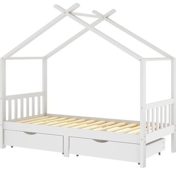 vidaXL vidaXL - Cadre de lit enfant - avec - tiroirs - solide - pin - 90x200 - cm - blanc