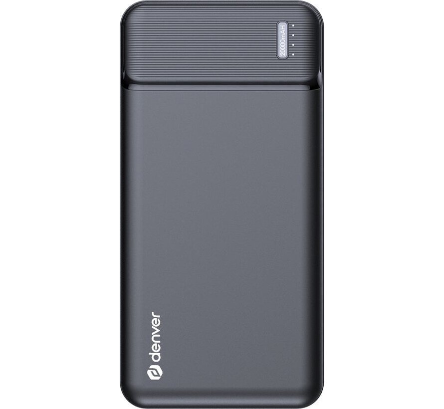Denver Powerbank 20000 mAh avec indicateur de batterie - Chargement rapide - Micro USB - USB - Powerbank universel pour Apple iPhone / Samsung, entre autres - Noir - PQC20007