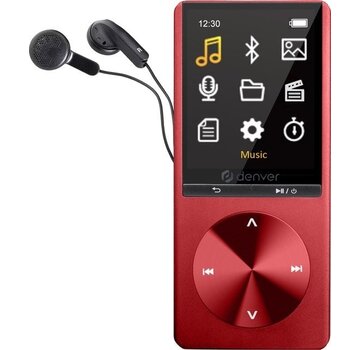 Denver Denver Lecteur MP3 / MP4 - Bluetooth - USB - Shuffle - jusqu'à 128 Go - Ecouteurs inclus - Enregistreur vocal - Dicataphone - MP1820 - Rouge