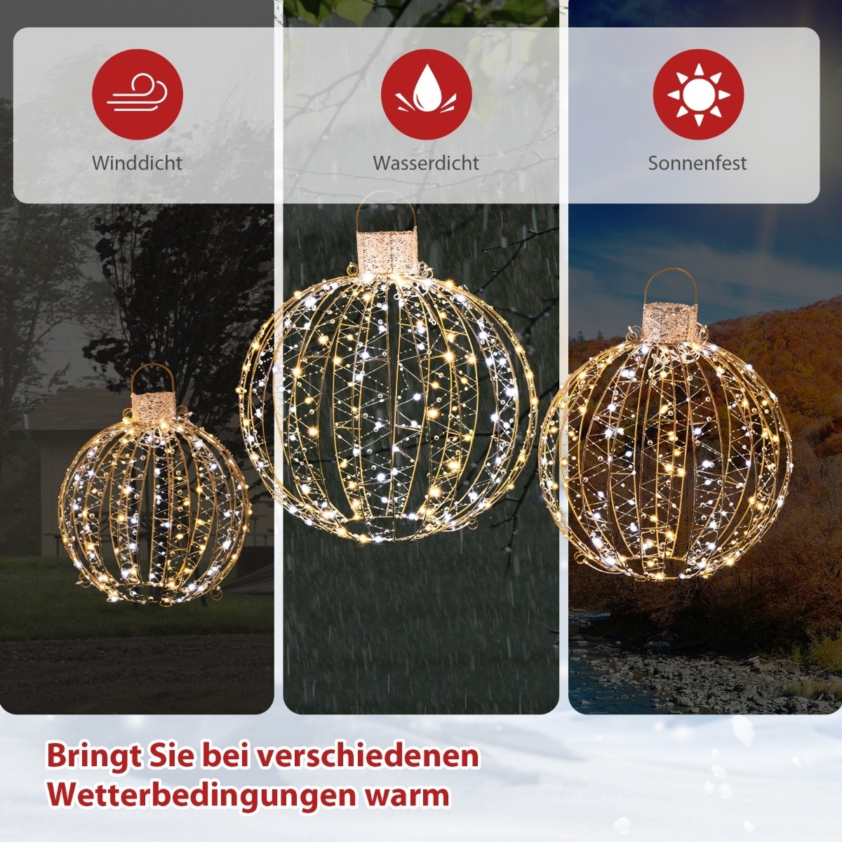 Coast 3-pack boules lumineuses led de Noël boules lumineuses de Noël rondes en 3 tailles or