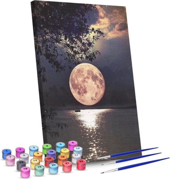 Rubye® Painting By Number Adults - Full Moon - Peinture et pinceaux inclus - Canvas Painting canvas - Colour by Number - 40x50cm