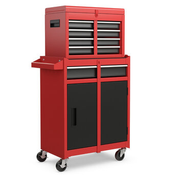 Coast Coast chariot d'atelier - avec valise - 8 compartiments - 2-en-1 - étagère réglable - 100 kg - rouge