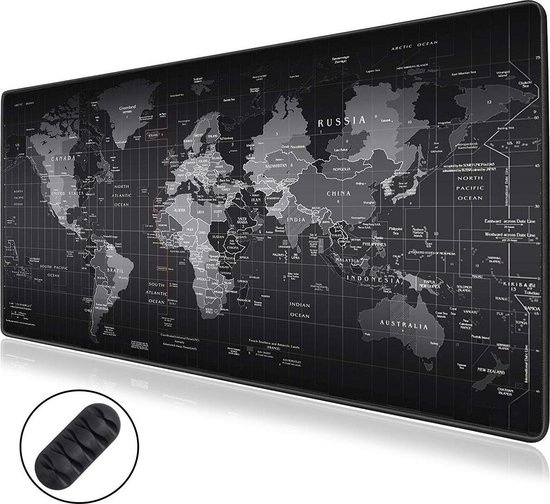 WURK Tapis de bureau professionnel - Carte du monde - Organiseur de bureau - Accessoires de bureau - Tapis de souris XXL - Antidérapant - Comprend un clip pour câble - 90x40