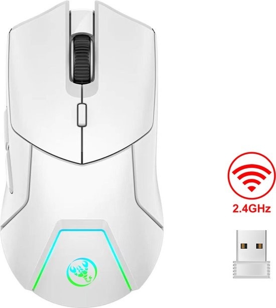 HXSJ T40 Wireless Gaming Mouse - 2.4GHz / Bluetooth - Ultra light - RGB Lighting - White