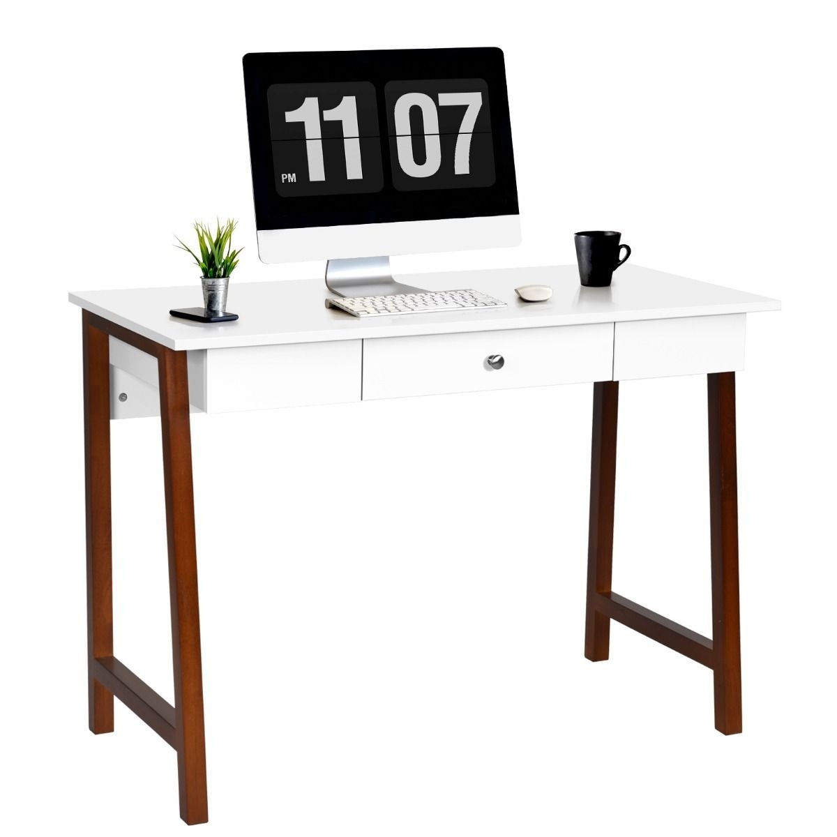 Coast Desk with Drawer - Buffet - Max. 54 kg - 107 x 50 x 76 cm - Blanc / Marron