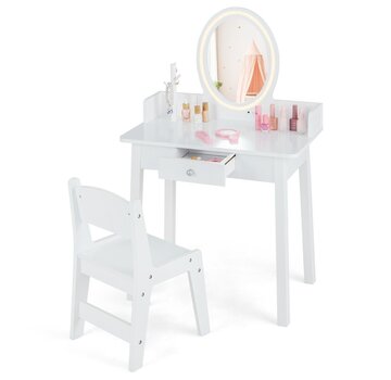 Coast Coast Children's Dressing Table Set with Drawer - incl Stool and Illuminated Mirror - White - 60 x 35 x 96 cm