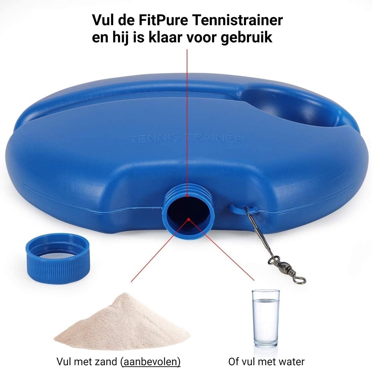 FitPure Tennis Trainer + balle de tennis GRATUITE avec élastique - Entraînement de tennis pour l'intérieur et l'extérieur - Très robuste - Facile à utiliser