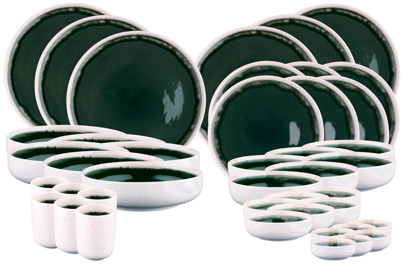 Service de vaisselle Bjorn Oxygen - 42 pièces - Complet - Lavable au lave-vaisselle - Vert / Blanc