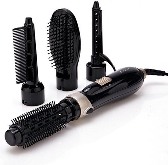 Fineza - Brosse pour sèche-cheveux - Brosse à cheveux - Sèche-cheveux - Set 4 en 1 - Brosse pour sèche-cheveux - Brosse ronde - Brosse à boucler - Brosse coiffante - 4 accessoires - Noir