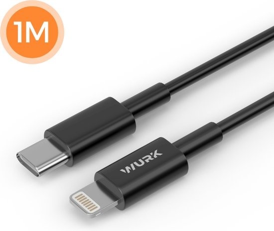 Wurk Câble USB-C vers Lightning - Câble adapté à l'Ipad et à l'Iphone - 1M - Noir